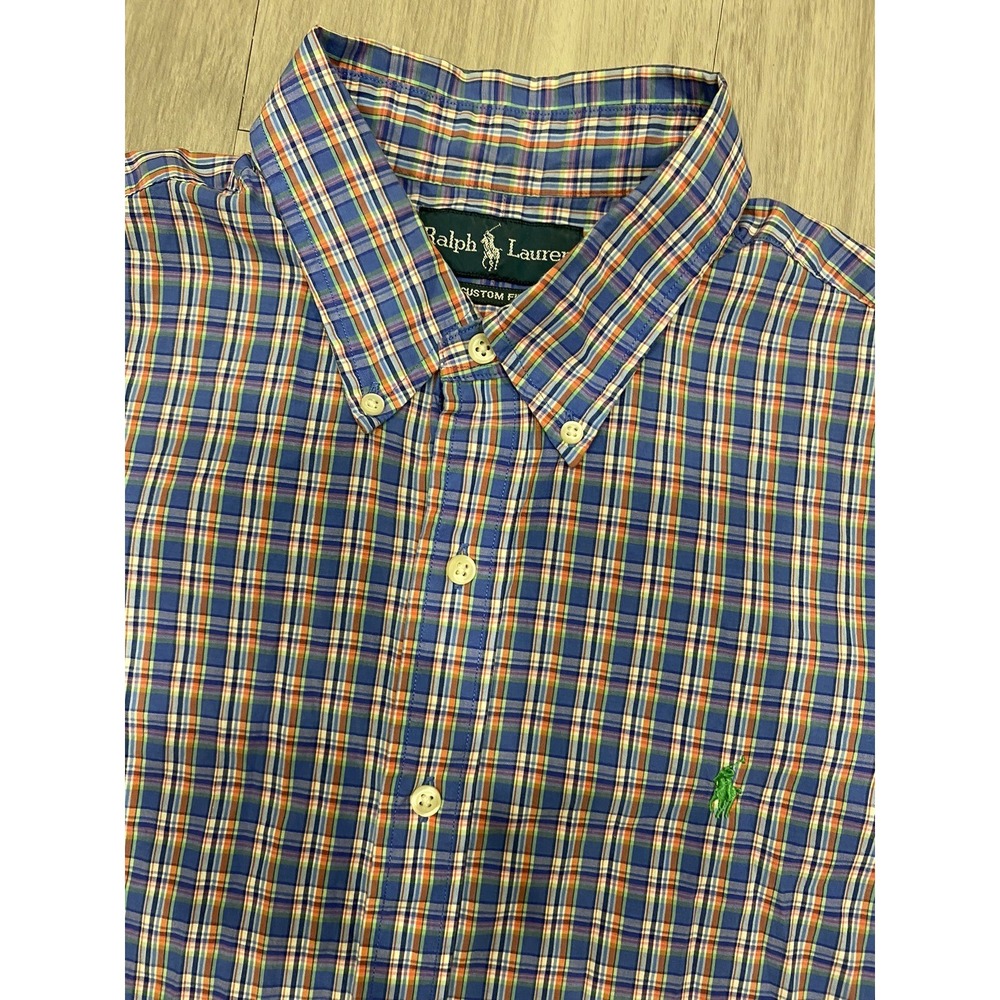 Vintage Ralph Lauren Shirt Mens Large Red Blue Plaid Custom Fit Cotton L
